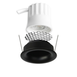 LED Einbaustrahler BACK32, schwarz matt, rund, 5W, CRI90, 3000K, rückversetzt, Honeycomb, dimmbar