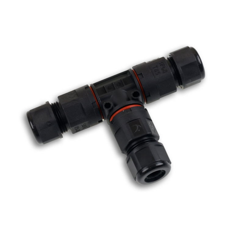 Kabel T-Verbinder IP67, 3-polig 0.75-2.5mm² mit Federklemme, max. 250V 16A, Manteldm. 6,5-11mm