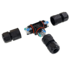 Kabel T-Verbinder IP67, 3-polig 0.75-2.5mm² mit Federklemme, max. 250V 16A, Manteldm. 6,5-11mm