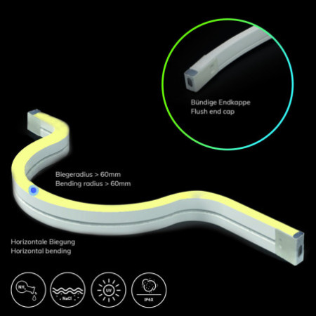 LED NeonPRO950 Custom Flexband B04H08, 24V DC, 10W, IP67, 5000K, 5m Rolle, 180 LED/m, inkl. Clips