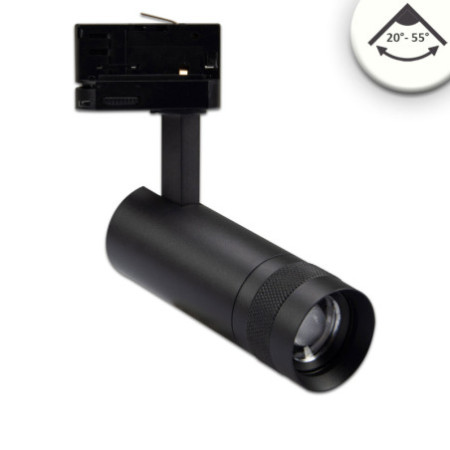 3-Phasen Schienenstrahler fokussierbar, 8W, 20°-55°, schwarz matt, 4000K