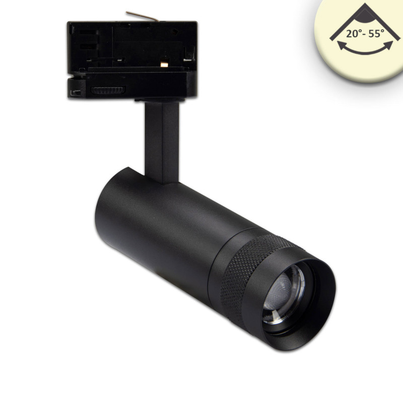 3-Phasen Schienenstrahler fokussierbar, 8W, 20°-55°, schwarz matt, 3000K