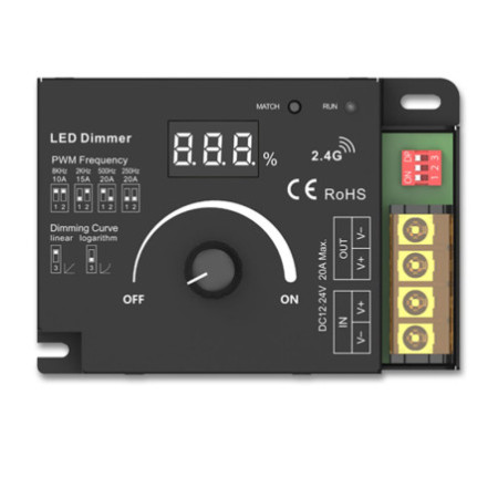 Sys-Pro Dreh/Funk Mesh Multi-PWM-Dimmer, 1 Kanal, 12-24V DC 10-20A, 36-48V DC 15A