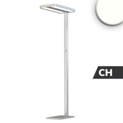 LED Office Pro Stehleuchte Up&Down, 40W+40W, UGR unter 19, silber, neutralweiß, Dimm-Regler, CH-Stecker