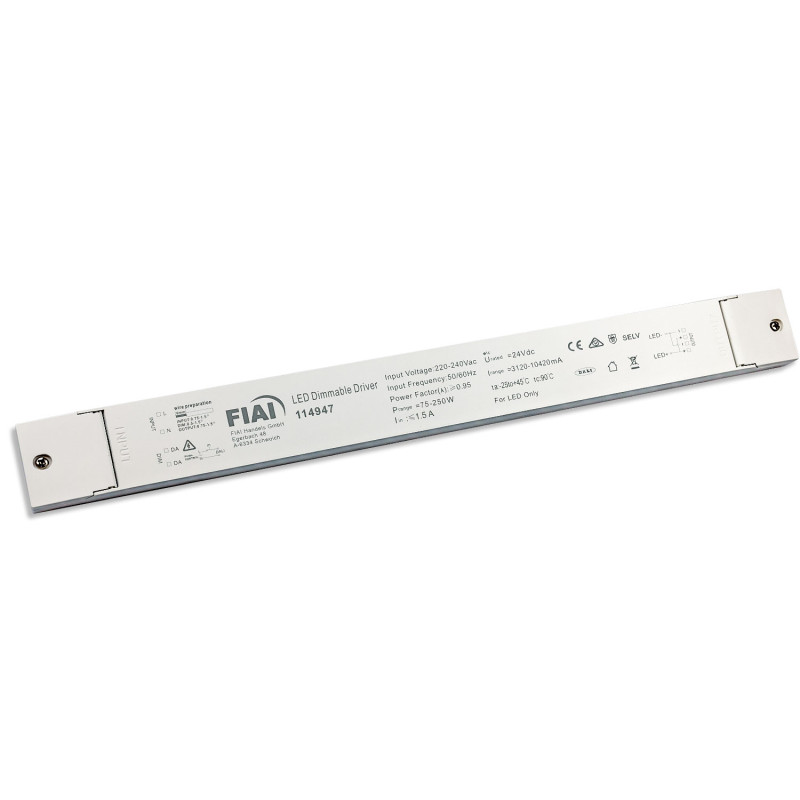 LED PWM-Trafo 24V/DC, 0-250W, Push/DALI-2 dimmbar, SELV, flach
