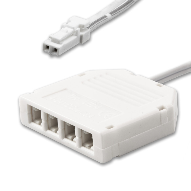 MiniAMP 4-fach Verteiler (1 male-Stecker an 4 female-Buchsen), 30cm, 2-polig, weiß, max. 3,5A