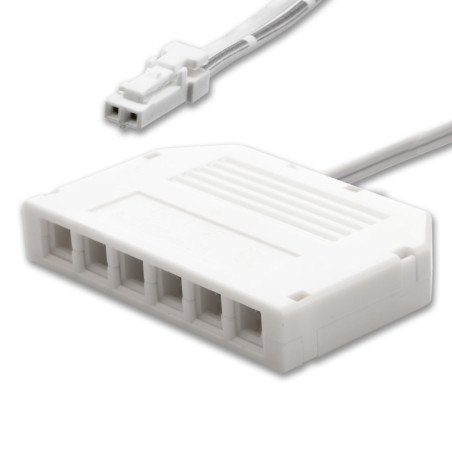 MiniAMP 6-fach Verteiler (1 male-Stecker an 6 female-Buchsen), 30cm, 2-polig, weiß, max. 3,5A