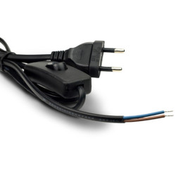 Anschlussleitung 1,5m mit Flachstecker und Wippschalter, schwarz, 230V