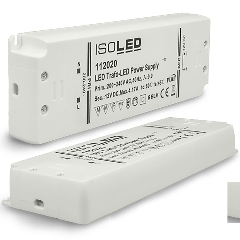 LED Trafo 12V/DC, 0-50W, SELV, ultraflach