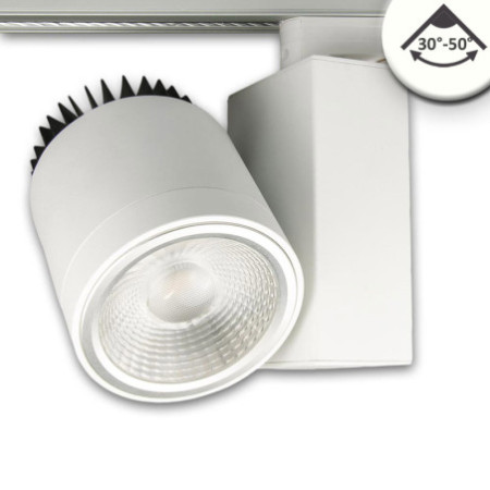 3-Phasen Schienenstrahler fokussierbar, 30W, 30°-50°, weiß matt, 4000K, dimmbar
