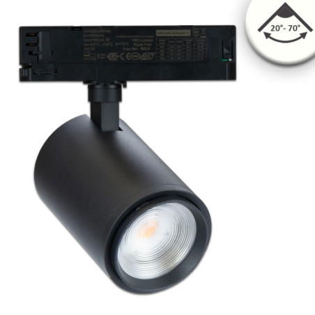 3-Phasen Schienenstrahler Vollspektrum fokussierbar, 42W, 20°-70°, schwarz matt, 4000K