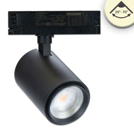3-Phasen Schienenstrahler fokussierbar, 42W, 20°-70°, schwarz matt, 3000K, CRI92