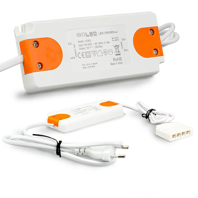 LED Trafo MiniAMP Slim 12V/DC, 0-15W, inkl. Flachstecker und 4fach Mini AMP-Verteiler
