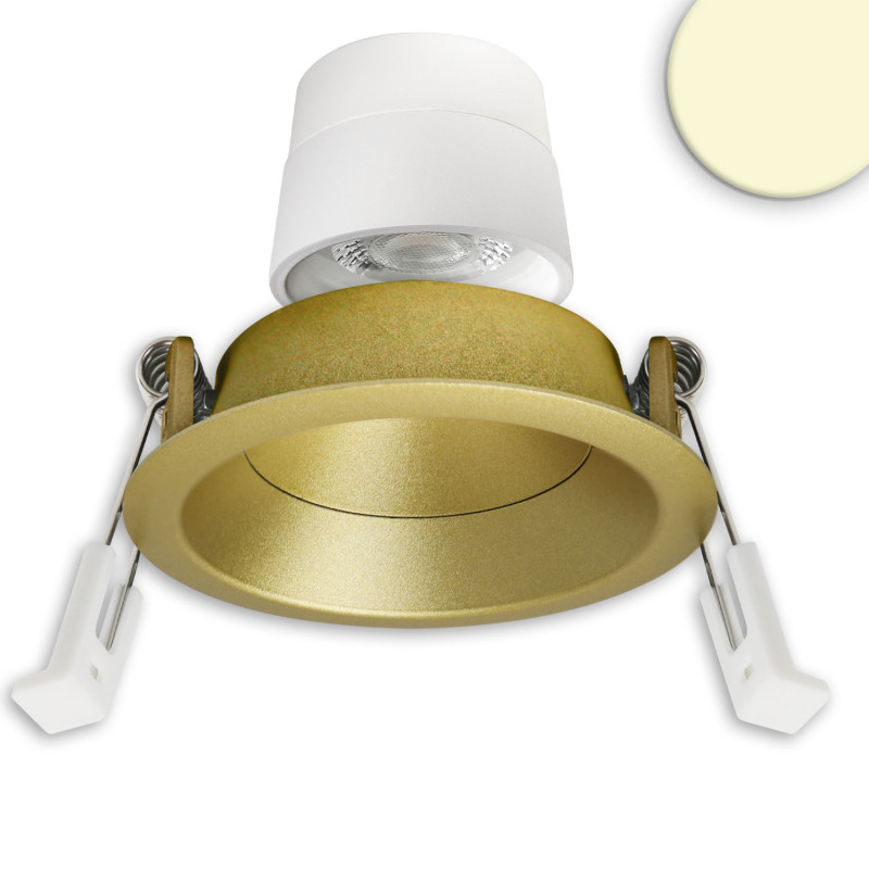 LED Einbaustr. Back68, gold, rund, 5W, CRI90, 3000K, schwenkbar, rückvers., UGR unter 12, dimmbar