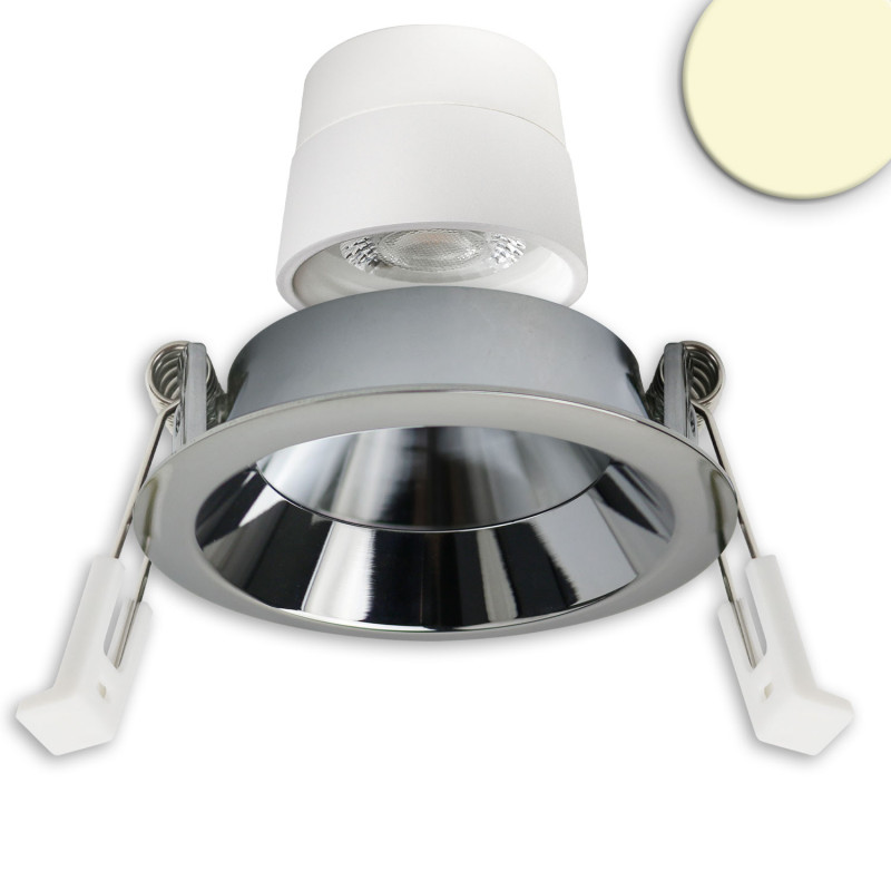 LED Einbaustr. Back68, alu glänzend, rund, 5W, CRI90, 3000K, schwenkbar, rückvers., UGR unter 12, dimmbar