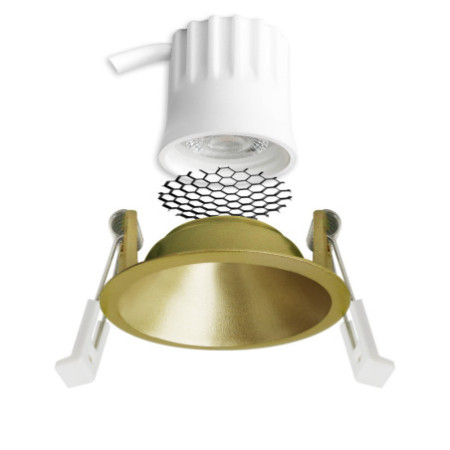 LED Einbaustrahler BACK45, gold, rund, 5W, CRI90, 2700K, rückversetzt, Honeycomb, dimmbar