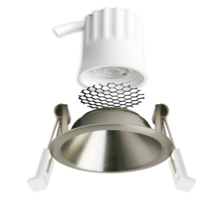 LED Einbaustrahler BACK45, nickel geb., rund, 5W, CRI90, 3000K, rückversetzt, Honeycomb, dimmbar
