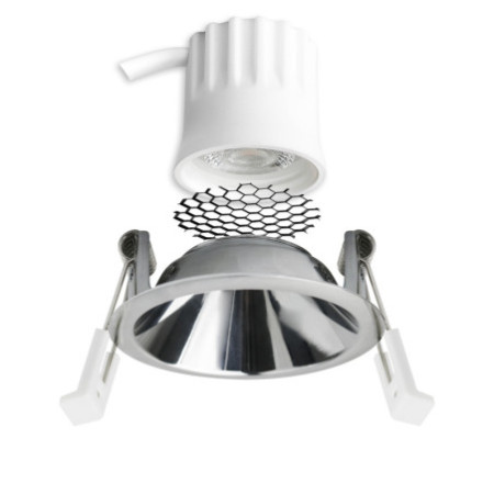 LED Einbaustrahler BACK45, alu glänzend, rund, 5W, CRI90, 3000K, rückversetzt, Honeycomb, dimmbar