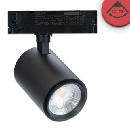 3-Phasen Schienenstrahler fokussierbar, 34W, 20°-70°, schwarz matt, Meat 1900K