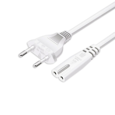 Standard EU-PowerCord Stecker, 2x0,75mm², weiß, 3m