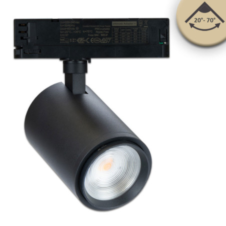 3-Phasen Schienenstrahler fokussierbar, 34W, 20°-70°, schwarz matt, Bread 2700K
