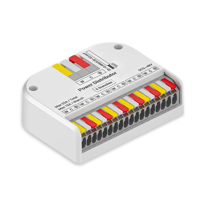 PowerSplitter 3-pol. x 6, 5-48V DC, 0.5mm² - 3mm² (6-10A) auf 0.25 - 1,5mm² (3-10A), weiß, max. 25A