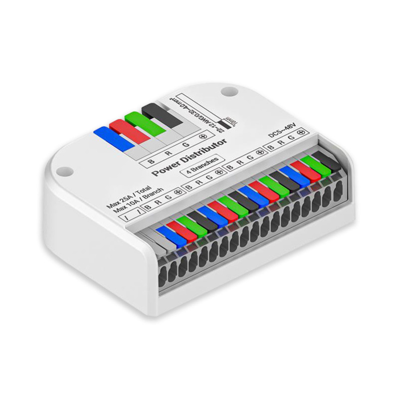 PowerSplitter 4-pol. x 4, 5-48V DC, 0.5mm² - 3mm² (6-10A) auf 0.25 - 1,5mm² (3-10A), weiß, max. 25A