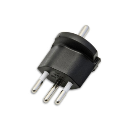 Fixadapter CH Typ 12 auf Schuko CEE 7/7, schwarz, nicht demontierbar, 10A