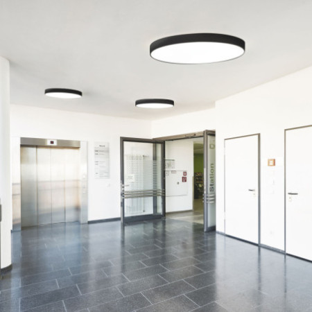 LED Deckenleuchte UGR unter 19 2H, schwarz, 42W, IP44, DN600, ColorSwitch 2700|3000|4000K, DALI dimmbar