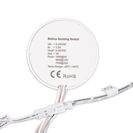 MiniAMP HF-Bewegungsmelder für versteckten Einbau, Detektion einstellbar 0.5-5m, 5-24V DC, 3A