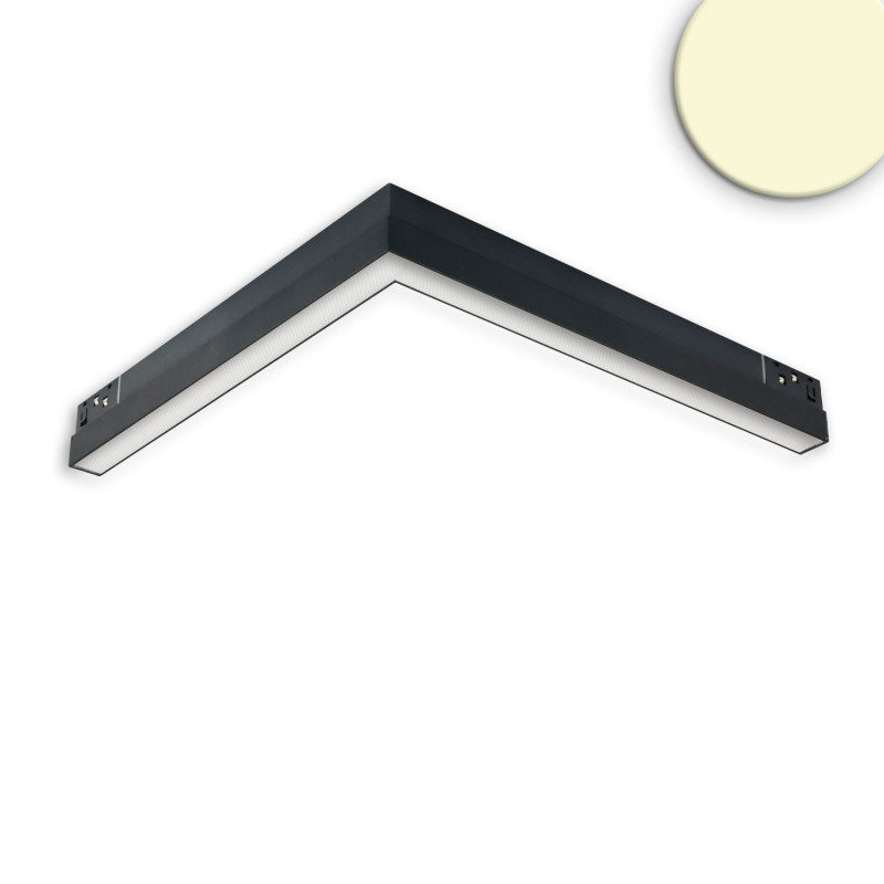 Track48 Eckleuchte horizontal schwarz, 20W, 120°, 48V, 3000K, CRI90, prismatisch, Line+ DALI dimmbar