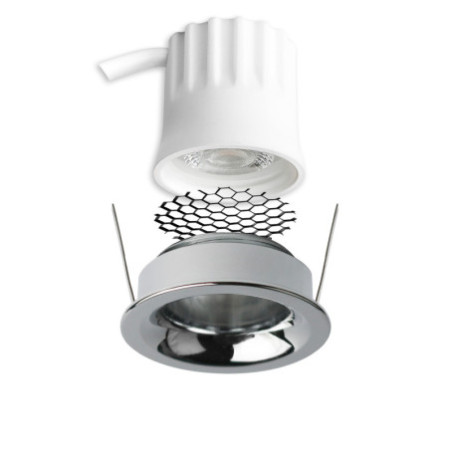 LED Einbaustrahler BACK32, alu glänzend, rund, 5W, CRI90, 3000K, rückversetzt, Honeycomb, dimmbar