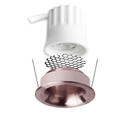LED Einbaustrahler BACK32, rosegold, rund, 5W, CRI90, 3000K, rückversetzt, Honeycomb, dimmbar