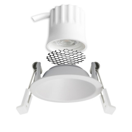 LED Einbaustrahler BACK45, weiß matt, rund, 5W, CRI90, 2700K, rückversetzt, Honeycomb, dimmbar