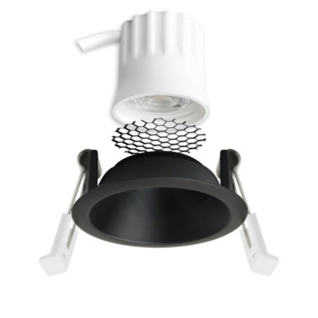 LED Einbaustrahler BACK45, schwarz matt, rund, 5W, CRI90, 2700K, rückversetzt, Honeycomb, dimmbar