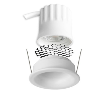 LED Einbaustrahler BACK32, weiß matt, rund, 5W, CRI90, 3000K, rückversetzt, Honeycomb, dimmbar