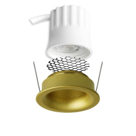 LED Einbaustrahler BACK32, gold, rund, 5W, CRI90, 2700K, rückversetzt, Honeycomb, dimmbar