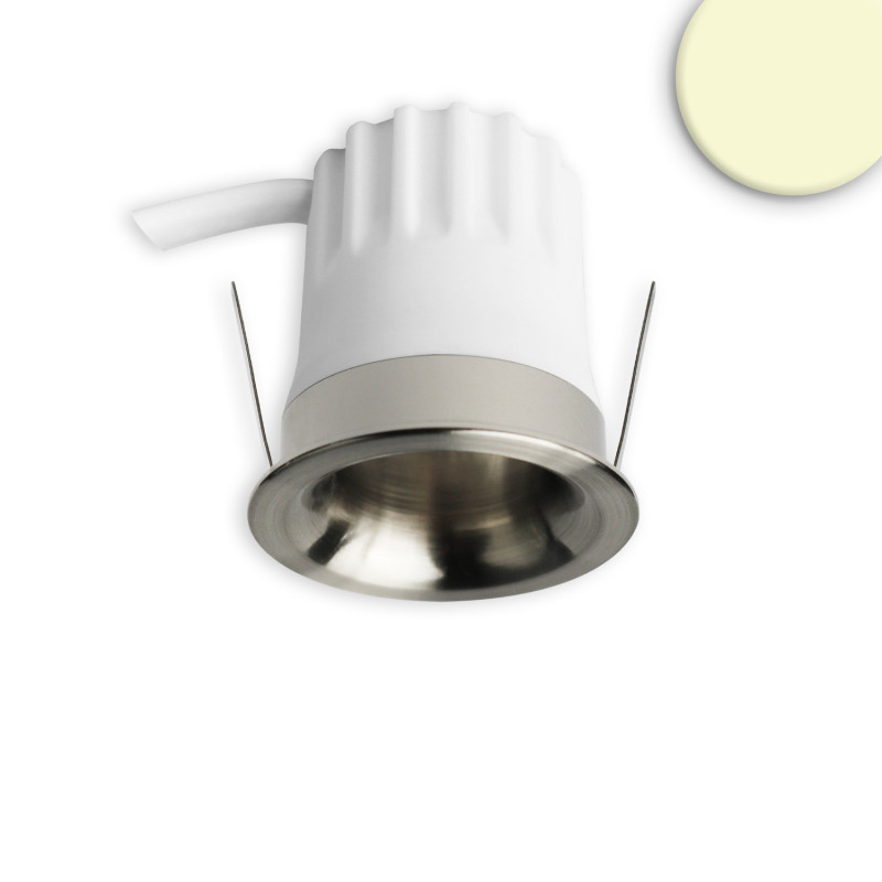 LED Einbaustrahler BACK32, nickel geb., rund, 5W, CRI90, 2700K, rückversetzt, Honeycomb, dimmbar