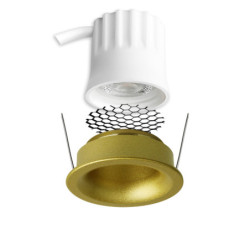 LED Einbaustrahler BACK32, gold, rund, 5W, CRI90, 3000K, rückversetzt, Honeycomb, dimmbar