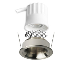 LED Einbaustrahler BACK32, nickel geb., rund, 5W, CRI90, 2700K, rückversetzt, Honeycomb, dimmbar