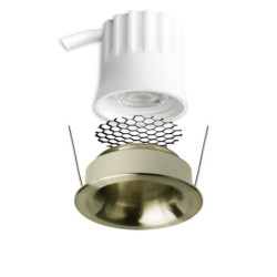 LED Einbaustrahler BACK32, messing geb., rund, 5W, CRI90, 2700K, rückversetzt, Honeycomb, dimmbar