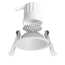 LED Einbaustrahler BACK45, weiß matt, rund, 5W, CRI90, 2700K, rückversetzt, Honeycomb, dimmbar