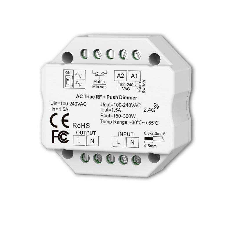 Sys-Pro + Zigbee 3.0 Push/Funk Dimmer, 230V AC, 360 VA, Phasenan-/Abschnitt wählbar