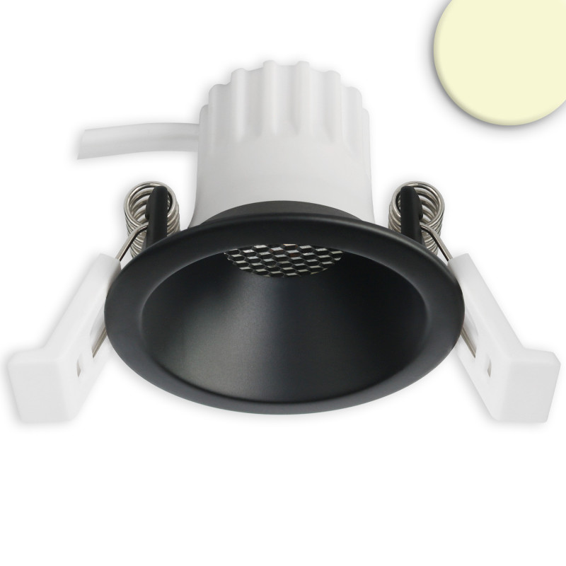 LED Einbaustrahler BACK45, schwarz matt, rund, 5W, CRI90, 3000K, rückversetzt, Honeycomb, dimmbar