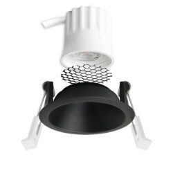 LED Einbaustrahler BACK45, schwarz matt, rund, 5W, CRI90, 3000K, rückversetzt, Honeycomb, dimmbar