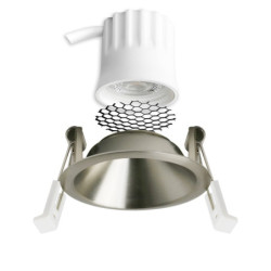 LED Einbaustrahler BACK45, nickel geb., rund, 5W, CRI90, 3000K, rückversetzt, Honeycomb, dimmbar