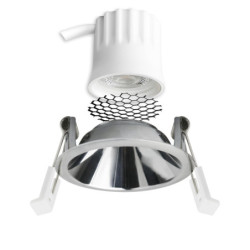 LED Einbaustrahler BACK45, alu glänzend, rund, 5W, CRI90, 2700K, rückversetzt, Honeycomb, dimmbar