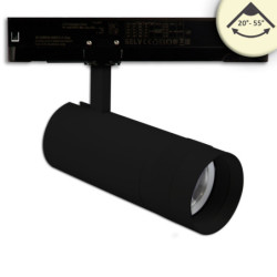 3-Phasen Schienenstrahler fokussierbar, 24W, 20°-55°, schwarz matt, 2700K, dimmbar