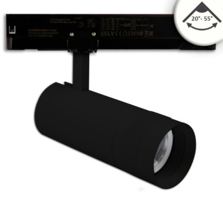 3-Phasen Schienenstrahler fokussierbar, 24W, 20°-55°, schwarz matt, 4000K, dimmbar