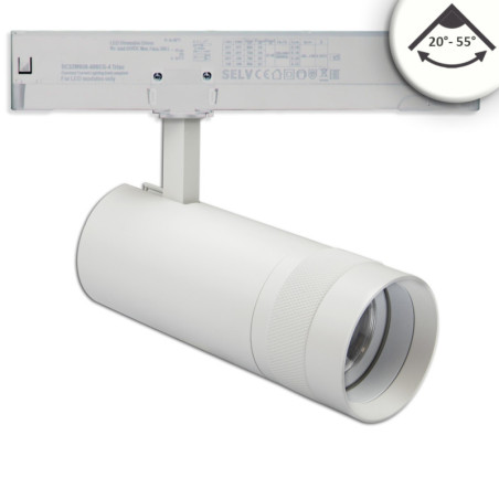 3-Phasen Schienenstrahler fokussierbar, 24W, 20°-55°, weiß matt, 4000K, dimmbar